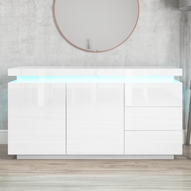 GRADE A2 - Vivienne White High Gloss Sideboard with LED Lighting