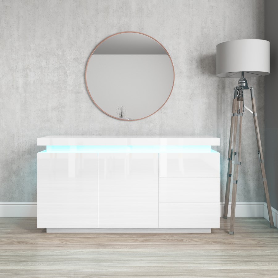 GRADE A2 - Vivienne White High Gloss Sideboard with LED Lighting