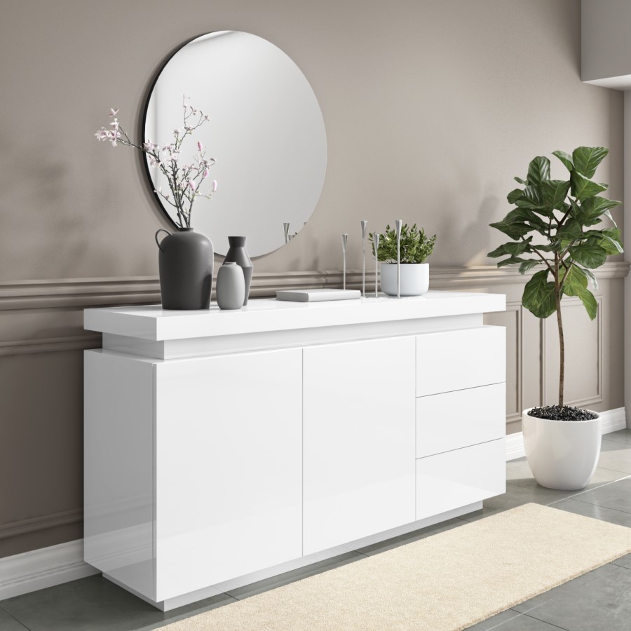 GRADE A2 - Vivienne White High Gloss Sideboard with LED Lighting