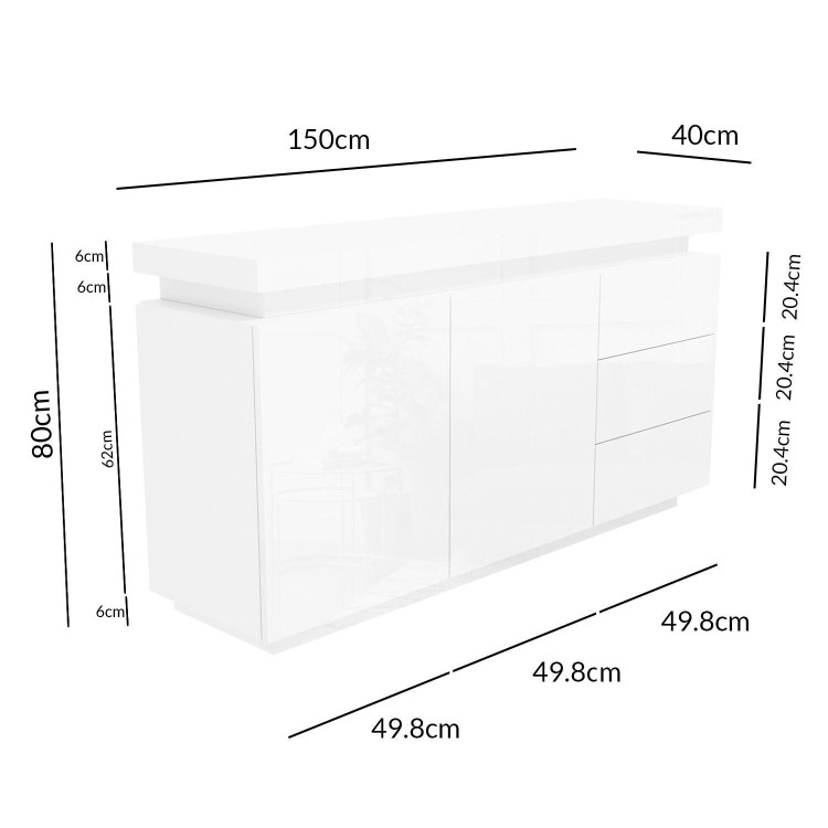 GRADE A1 - Large White Gloss Sideboard with LEDs - Vivienne