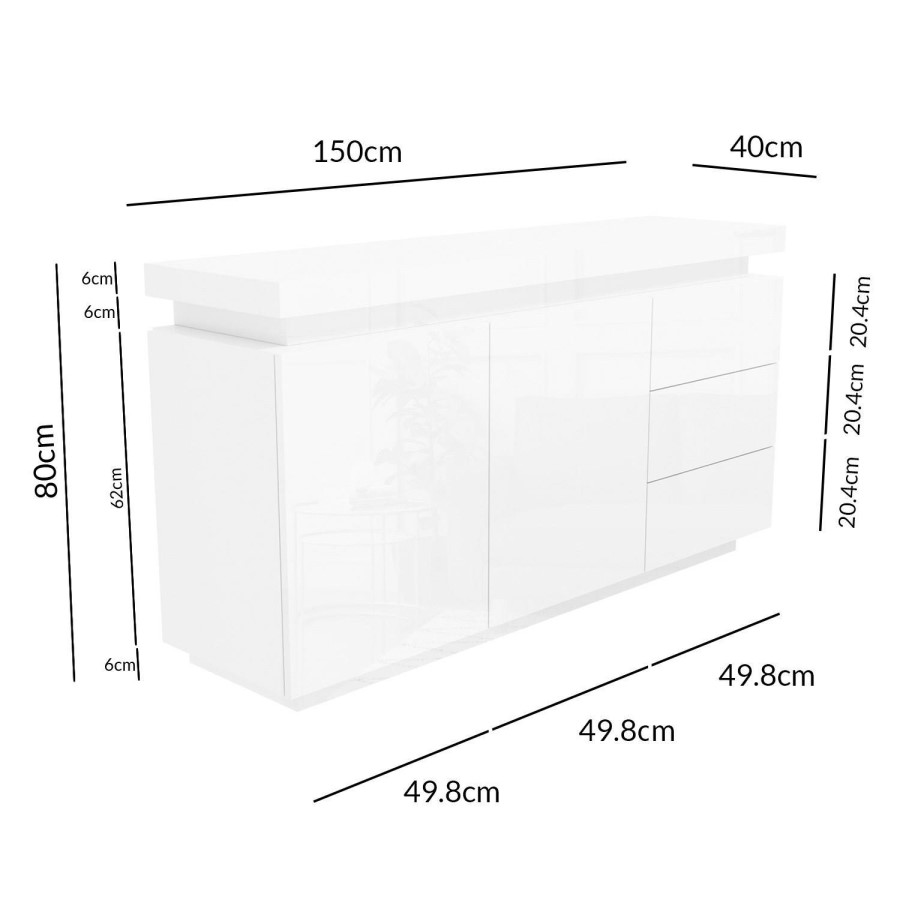 GRADE A2 - Vivienne White High Gloss Sideboard with LED Lighting