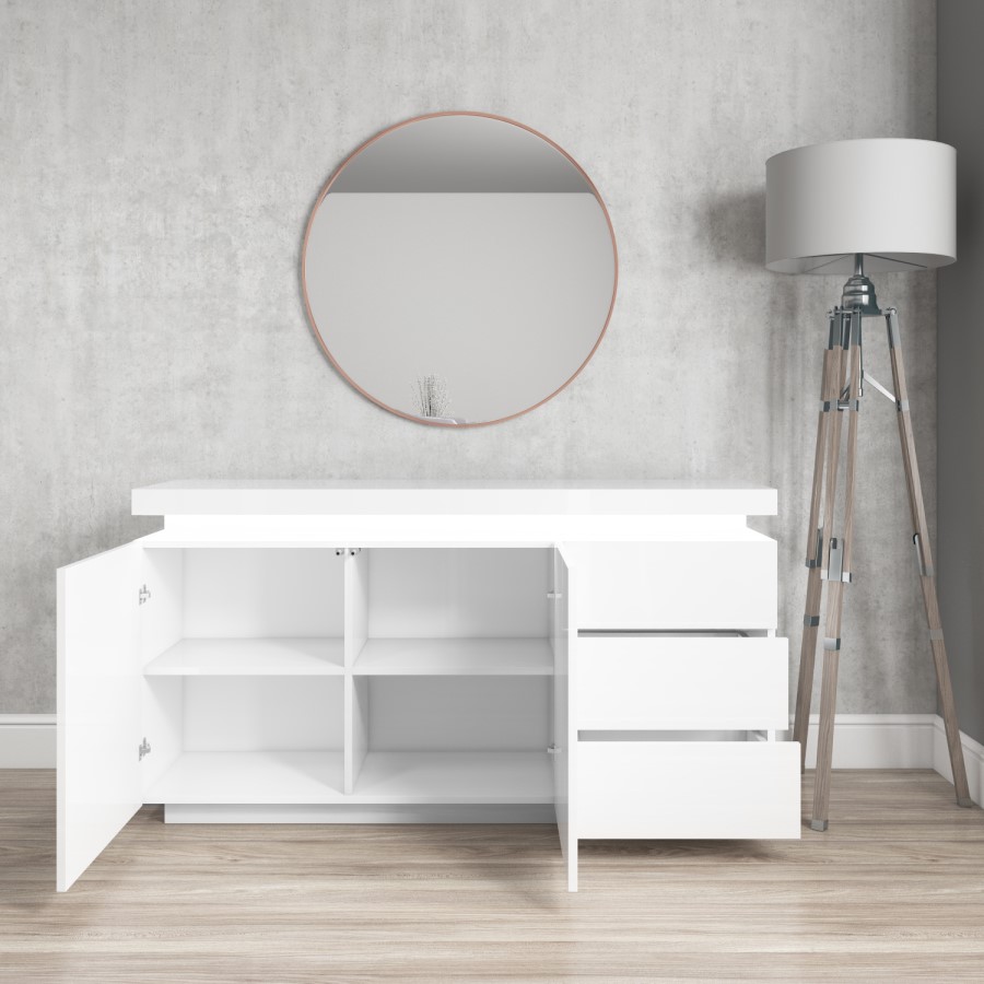 GRADE A2 - Vivienne White High Gloss Sideboard with LED Lighting