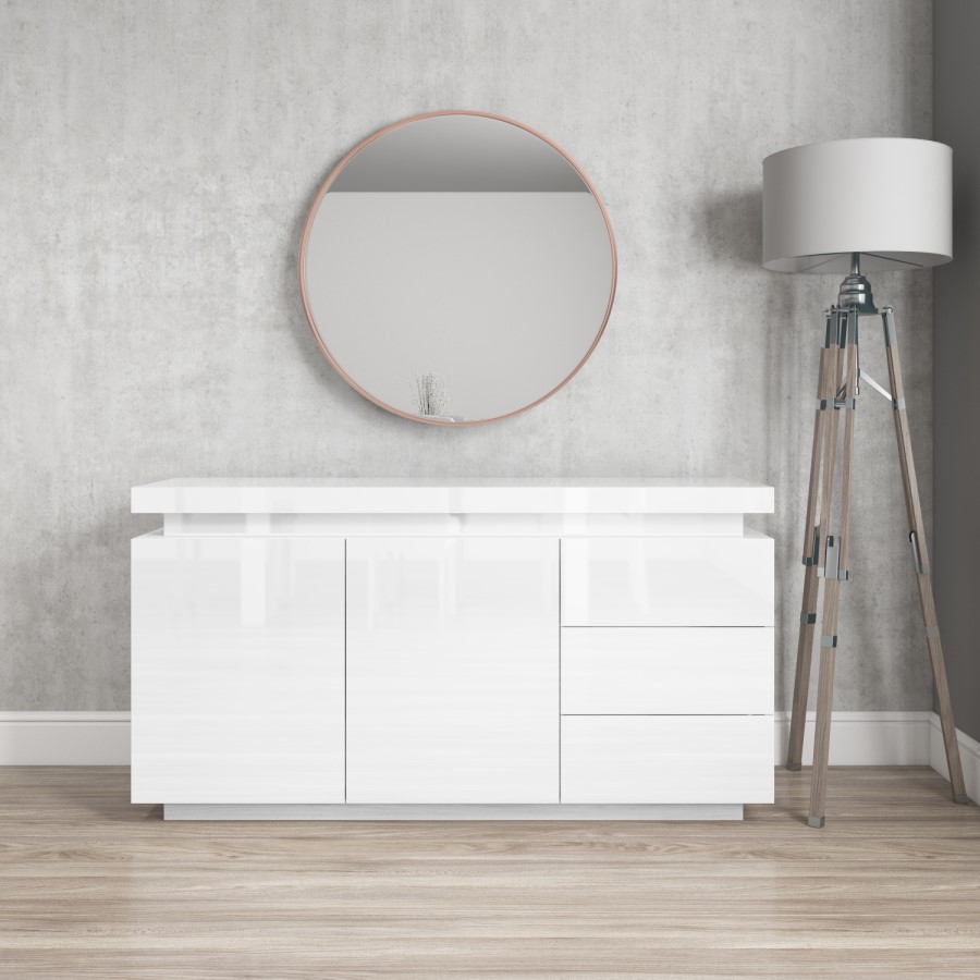 GRADE A2 - Vivienne White High Gloss Sideboard with LED Lighting