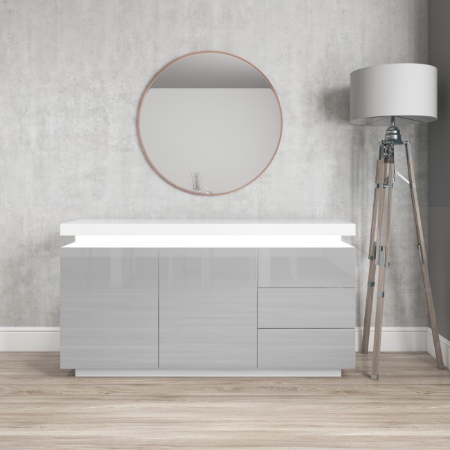 GRADE A1 - Vivienne Grey High Gloss Sideboard with LED Lights