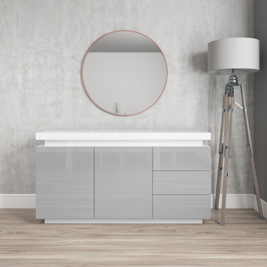 GRADE A1 Vivienne Grey High Gloss Sideboard with LED Lights