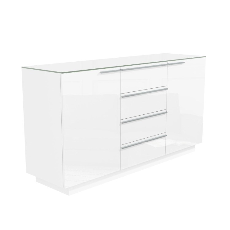 Evoque White High Gloss Sideboard with Glass Top