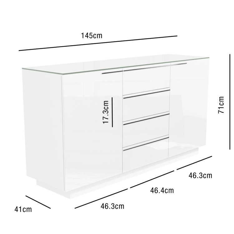 Evoque White High Gloss Sideboard with Glass Top