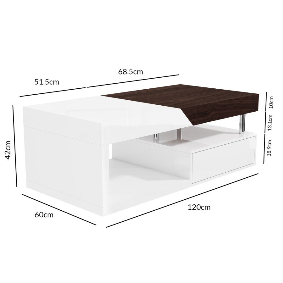White Gloss & Walnut Coffee Table with Storage - Harlow