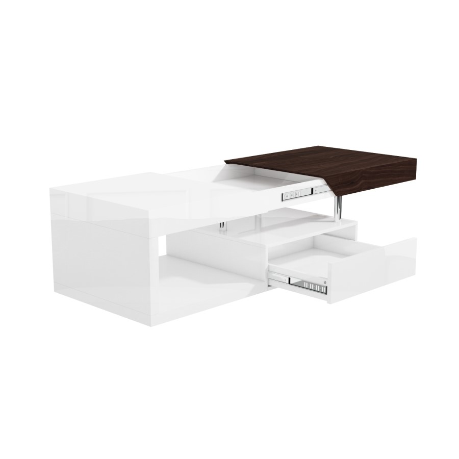 White Gloss & Walnut Coffee Table with Storage - Harlow