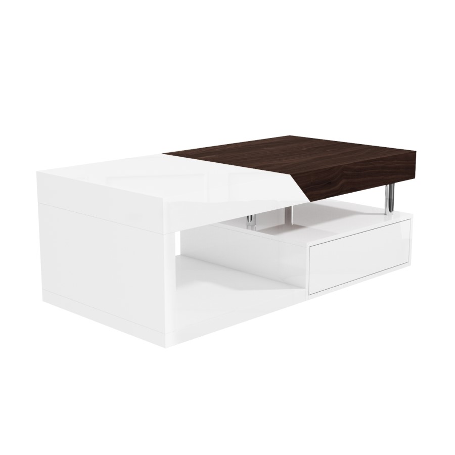 White Gloss & Walnut Coffee Table with Storage - Harlow