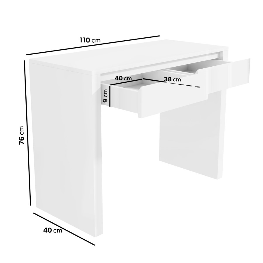 White High Gloss Console Table with Drawers - Tiffany