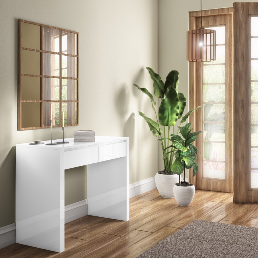 White High Gloss Console Table with Drawers - Tiffany