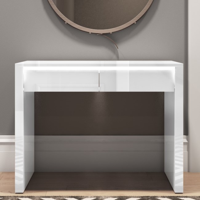 White Gloss Console Table with Drawers and LED Lights Tiffany