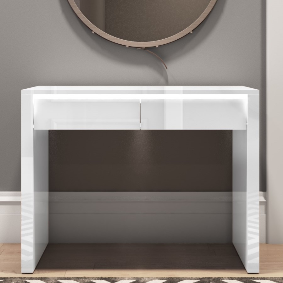 White Gloss Console Table with Drawers and LED Lights  -Tiffany