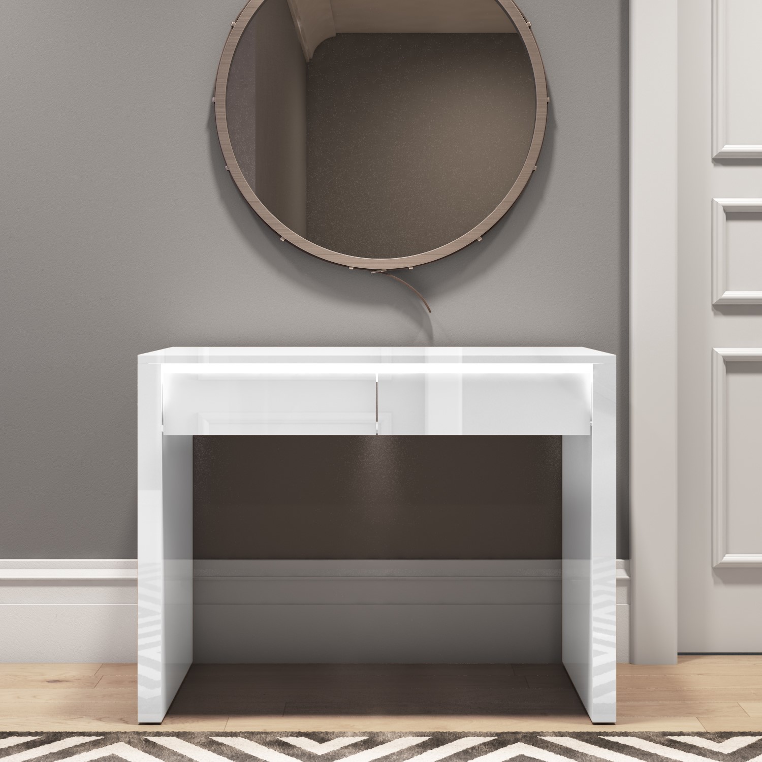 White Gloss Console Table With Drawers, Console Table With Led Lights