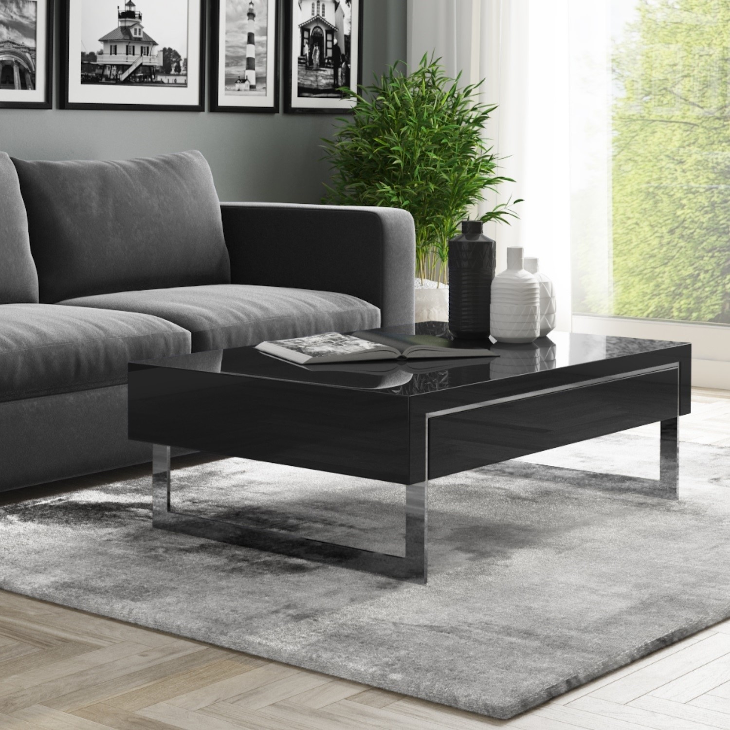 Black Gloss Coffee Table With Storage Drawers Evoque Furniture123