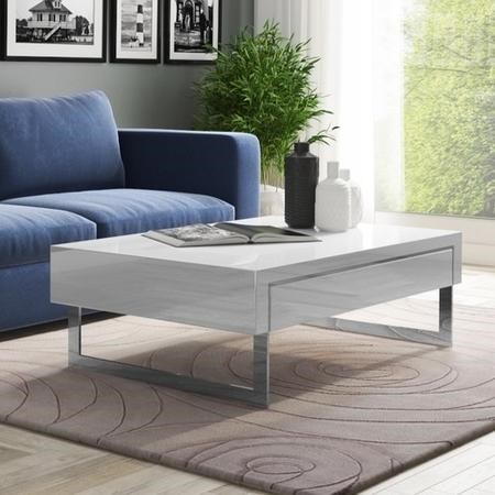 Evoque White High Gloss Coffee Table with Storage Drawers - Furniture123