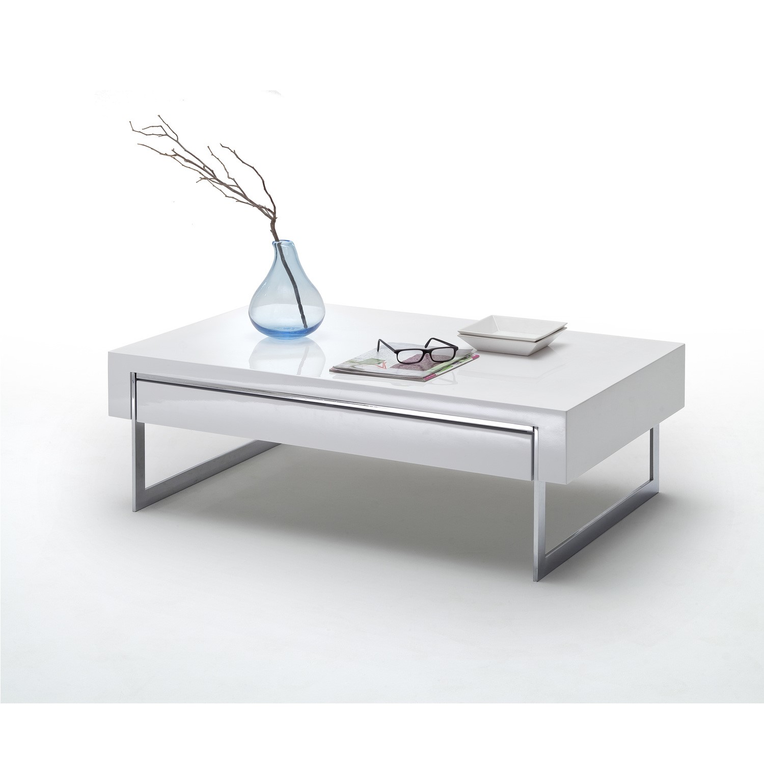 Evoque White High Gloss Coffee Table, White Gloss Side Table With Drawers