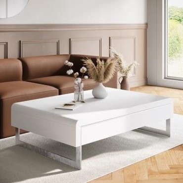 High Gloss White Living Room Furniture, Evoque White High Gloss Coffee Table With Storage Drawers