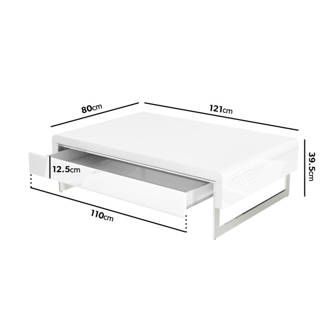 GRADE A2 - White Gloss Curved Coffee Table with Drawer - Tiffany