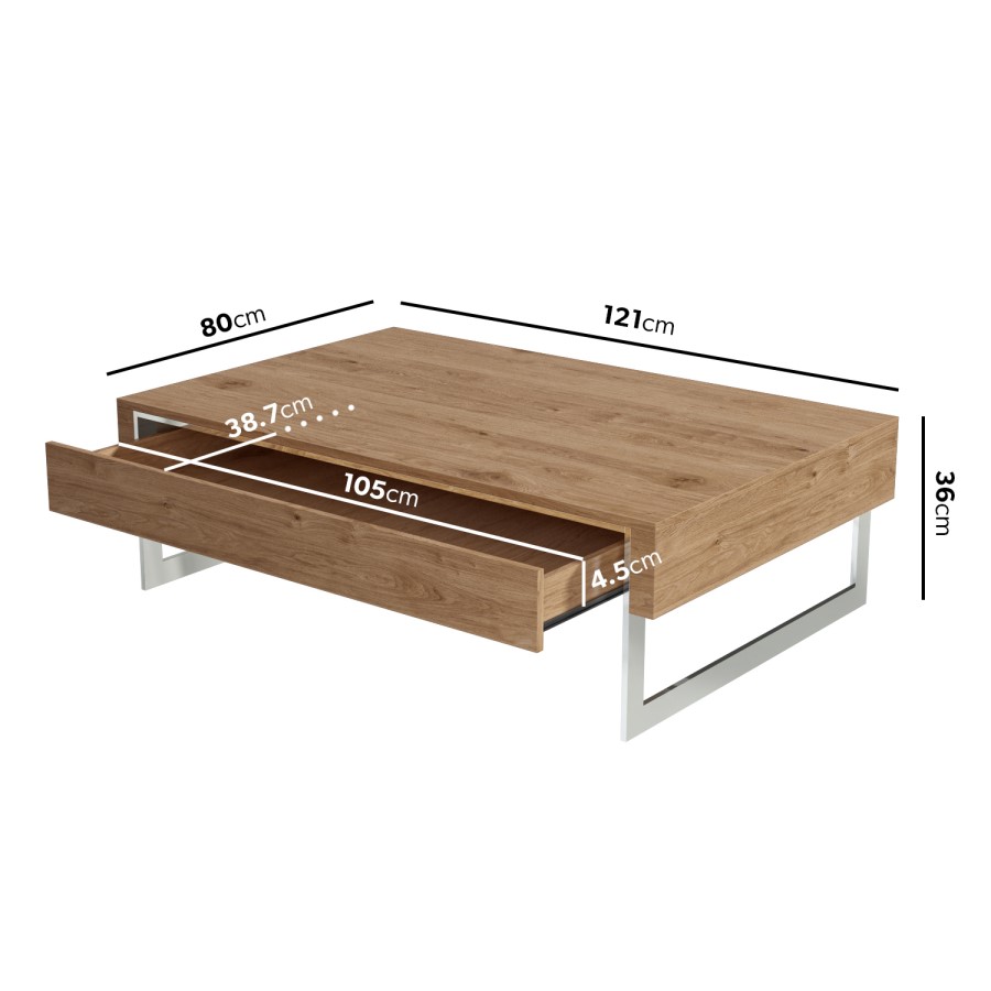 GRADE A1 - Oak Effect Coffee Table with Storage Drawer - Tiffany