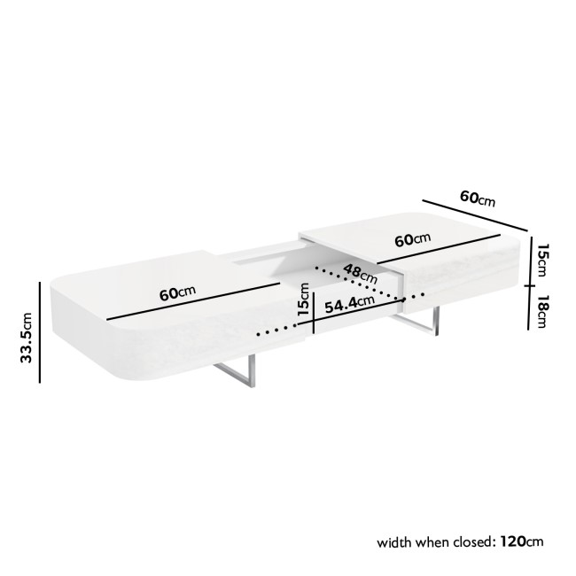 Large White Gloss Coffee Table with Storage - Tiffany