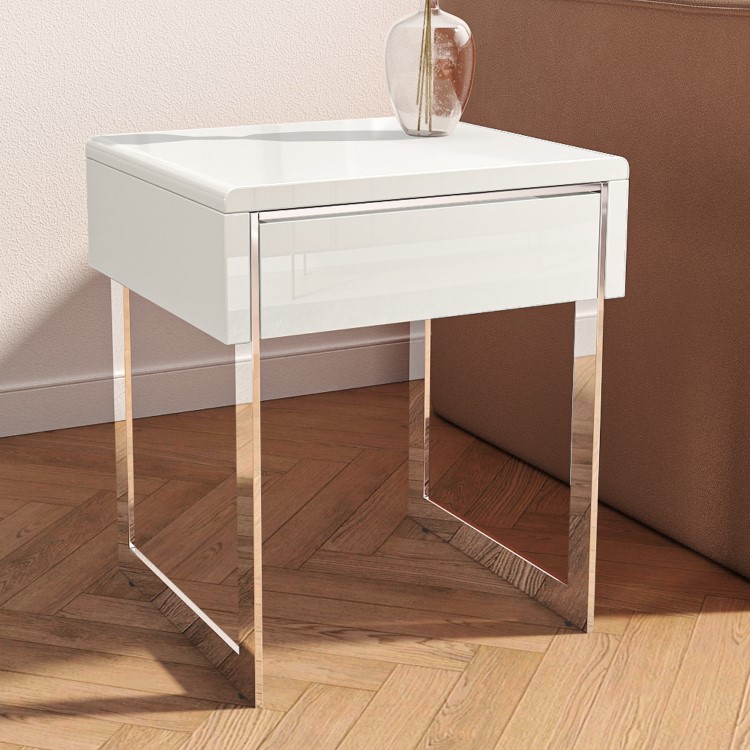 GRADE A1 - White High Gloss Side Table with Storage - Tiffany