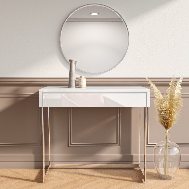 Small White High Gloss Console Table with Drawer - Tiffany