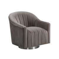 GRADE A1 - Tiffany Swivel Armchair in Brown Velvet