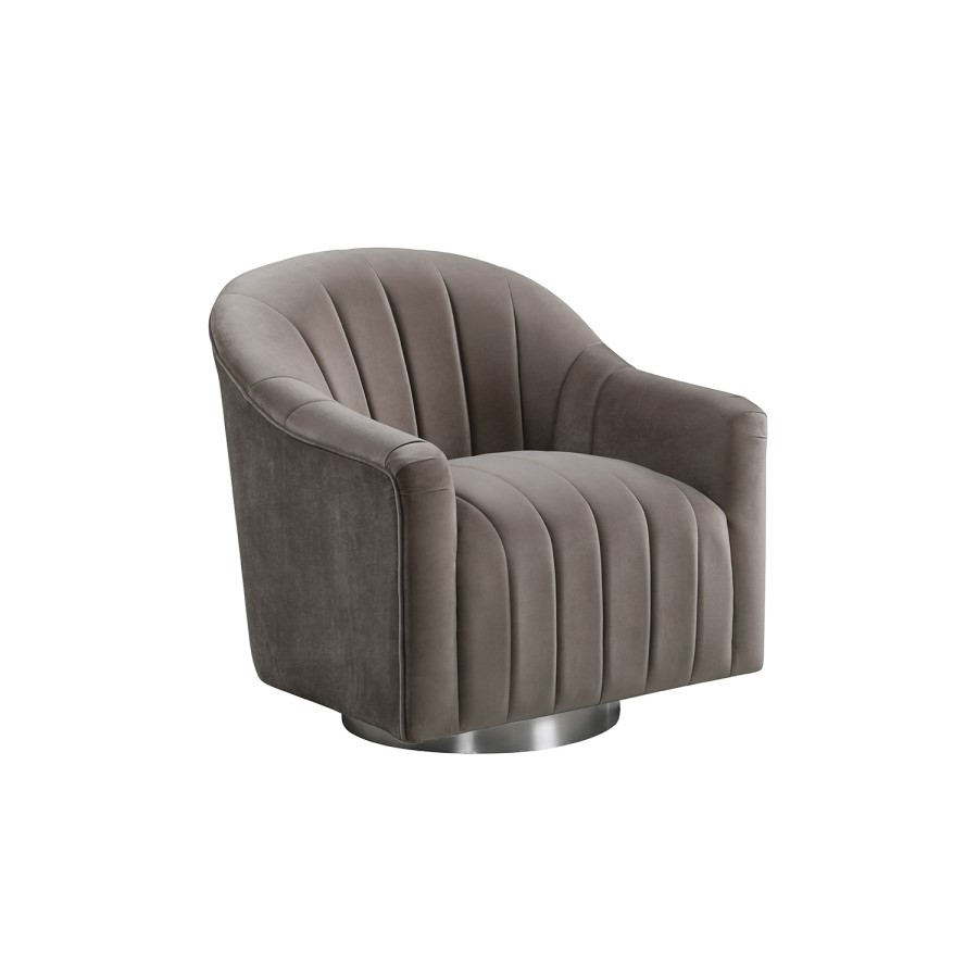 GRADE A1 - Tiffany Swivel Armchair in Brown Velvet