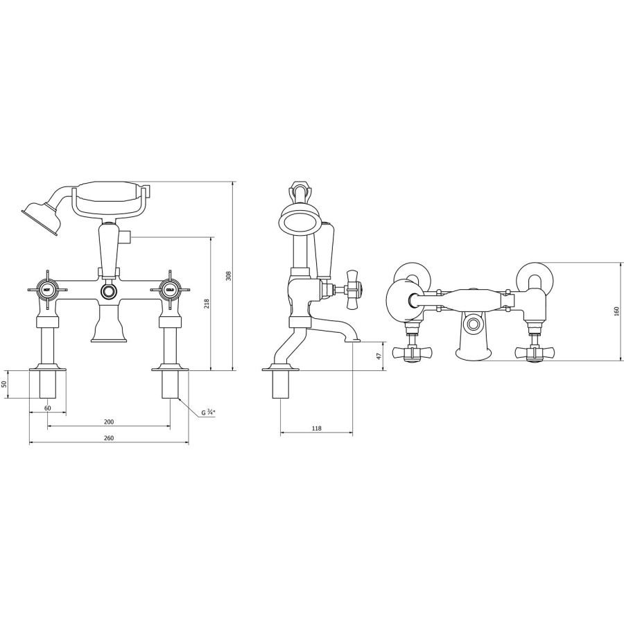 Elod Traditional Bath Shower Mixer Tap