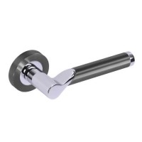 Internal Black Nickel and Silver Polished Chrome Bathroom Lever Door Handle with Lock, Latch and Hinges Pack - 65mm Latch - Timis - XL Joinery