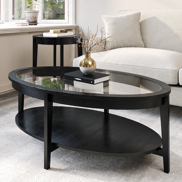 Oval Black Ash Coffee Table with Storage - Toula