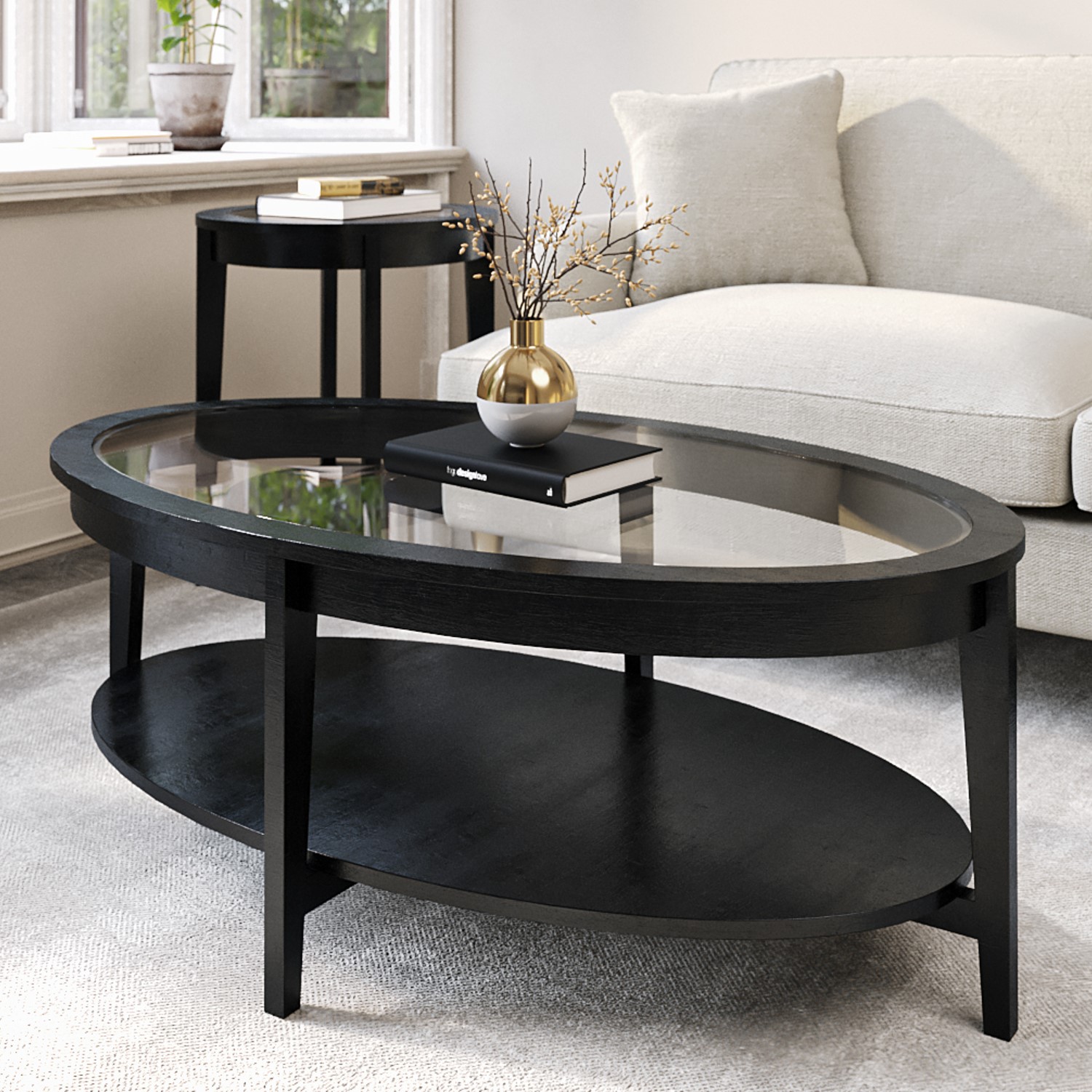 Toula Black Oval Ash Coffee Table With Storage