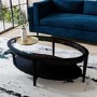 GRADE A1 - Large Oval Black Wood Coffee Table with Glass Top - Toula