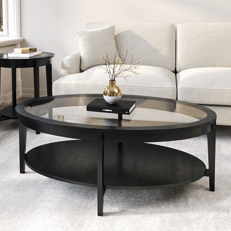 Oval Black Ash Coffee Table with Storage - Toula