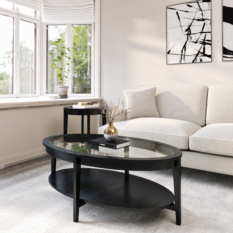 Oval Black Ash Coffee Table with Storage - Toula