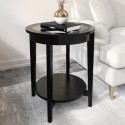 TLA002 Round Black Glass Top Side Table with Storage - Toula