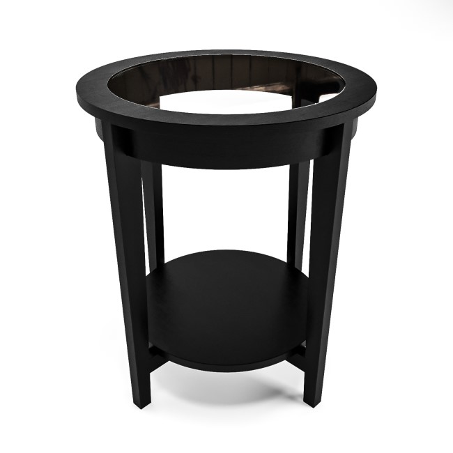 Round Black Glass Top Side Table with Storage - Toula