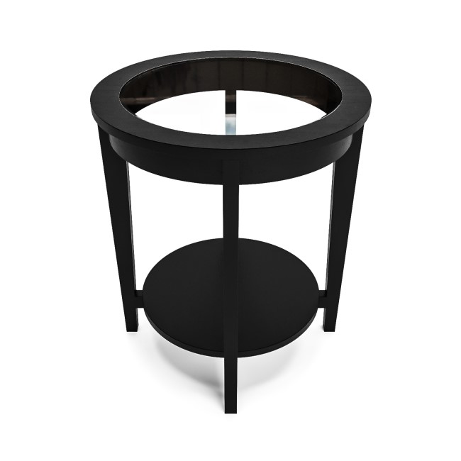 Round Black Glass Top Side Table with Storage - Toula