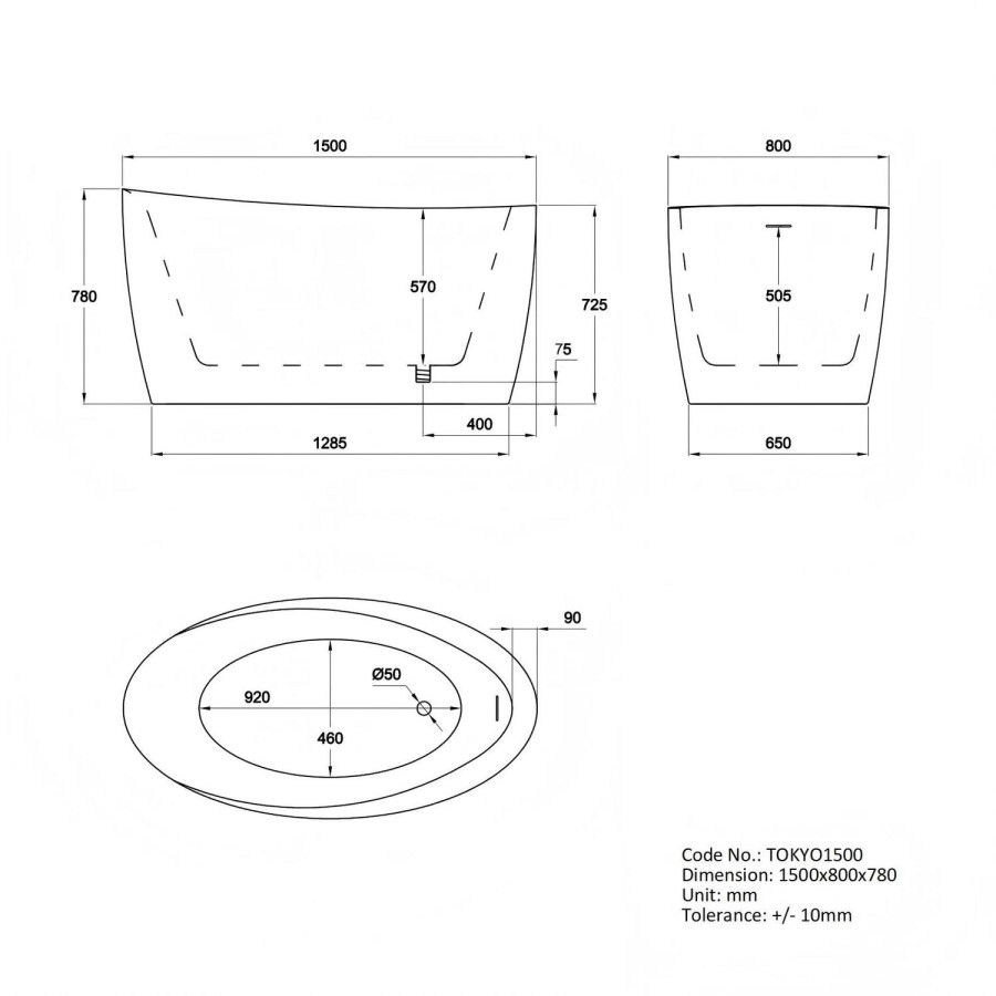 Freestanding Japanese Soaking Deep Bath 1500 x 800mm - Tokyo