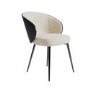 Set of 6 Beige Upholstered Dining Chairs with Black Wooden Curved Back - Tori