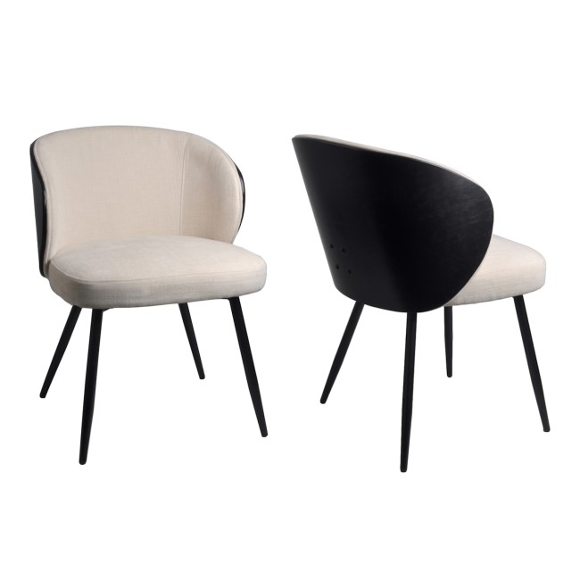 Beige Upholstered Dining Chair with Black Wooden Curved Back - Tori