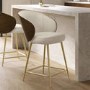 Beige Upholstered Kitchen Stool with Walnut Wooden Curved Back - Tori