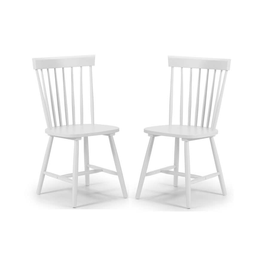 GRADE A1 - Julian Bowen Pair of White Dining Chairs with Spindle Back - Torino