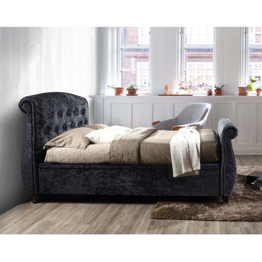 Birlea Toulouse Upholstered Black Super King Size Side Ottoman Bed
