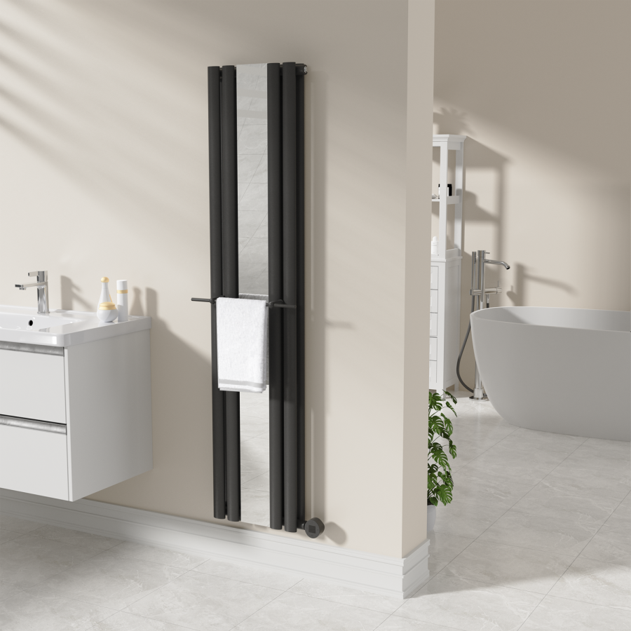 Black Designer Towel Holder for Steel & Electric Radiators - 420mm