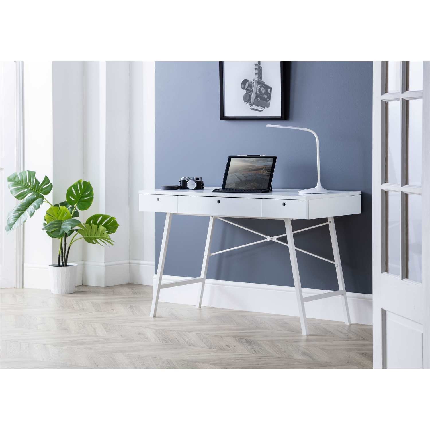 Photo of White wooden desk with drawers - julian bowen