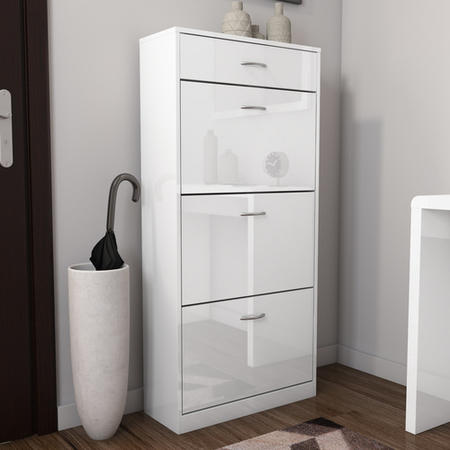 GRADE A2 - Torino Shoe Cabinet in White High Gloss 4 Drawer -18 Pairs