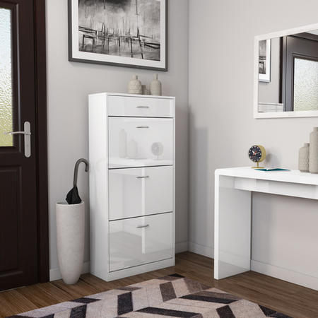 GRADE A2 - Torino Shoe Cabinet in White High Gloss 4 Drawer -18 Pairs